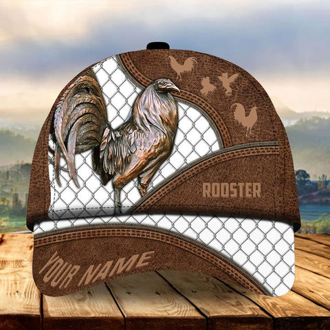 THE BEST LEATHER ROOSTER FOR ROOSTER LOVERS WHITE PERSONALIZED CAP