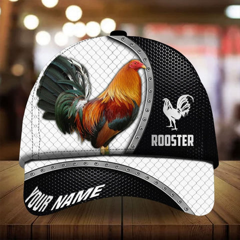 PREMIUM METAL CURVE ROOSTER WHITE 3D CAP MULTICOLOR PERSONALIZED FOR ROOSTER LOVER