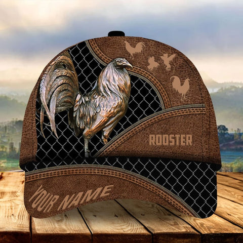 THE BEST LEATHER ROOSTER FOR ROOSTER LOVERS BLACK PERSONALIZED CAP