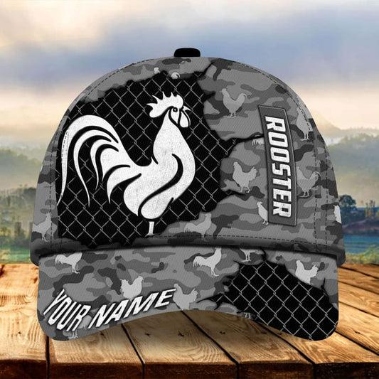 PREMIUM CAMO METAL ROOSTER FOR ROOSTER LOVERS GRAY PERSONALIZED CAP