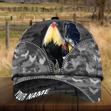 PREMIUM UNIQUE CAP GREY CAMO PATTERN ROOSTER PERSONALIZED CAP