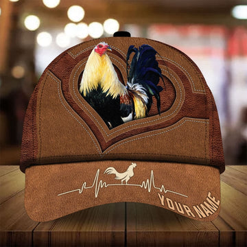 PREMIUM UNIQUE LEATHER ROOSTER HEARTBEAT PERSONALIZED CAP