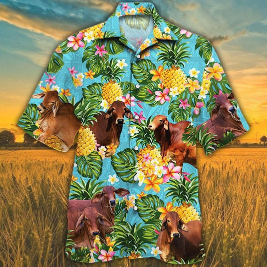 Joycorners Pineapple Hawaiian Theme For RED BRAHMAN Cattle Lovers All 3D Printed Hawaiian shirt