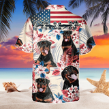 Joycorners Rottweiler Dog United States Flag Hawaiian Flowers All Over Printed 3D Hawaiian Shirt