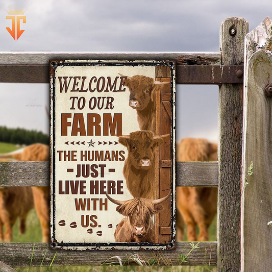 Joycorners Personalized Name Highland Cattle Welcome to our farm All Printed 3D Metal Sign