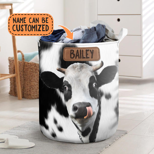 Joycorners Personalized Name Funny Holstein Cattle Laundry Basket