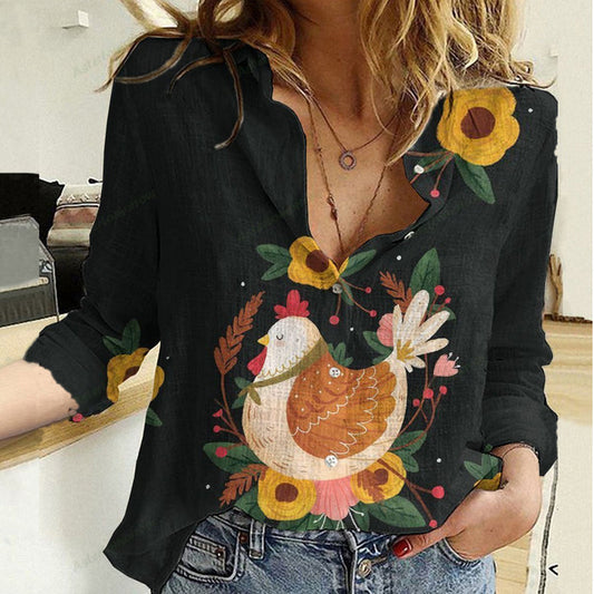 Joycorners Chicken Pattern Black Casual Shirt