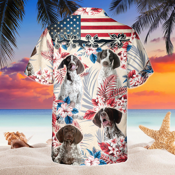 Joycorners German Shorthaired Pointer Dog United States Flag Hawaiian Flowers All Over Printed 3D Hawaiian Shirt