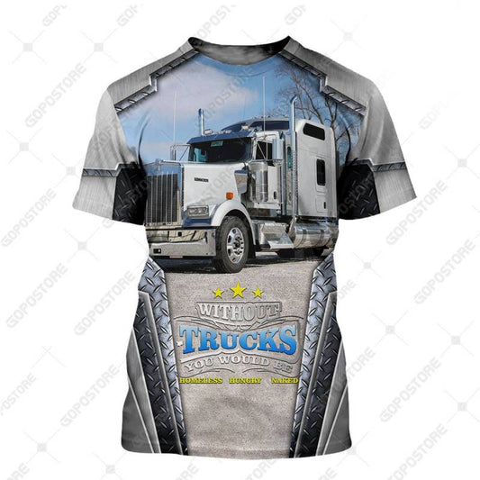 TRUCKER - Personalized Name 3D White Truck 04 All Over Printed Shirt