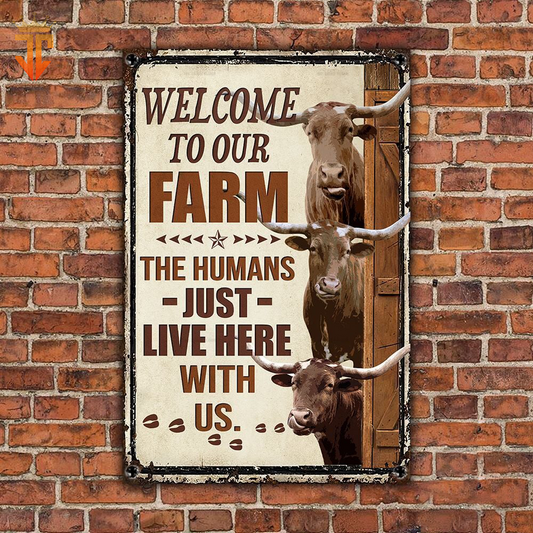 Joycorners Personalized Name TX Longhorn Cattle Welcome to our farm All Printed 3D Metal Sign
