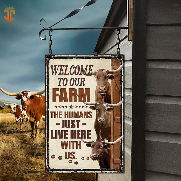 Joycorners Personalized Name TX Longhorn Cattle Welcome to our farm All Printed 3D Metal Sign