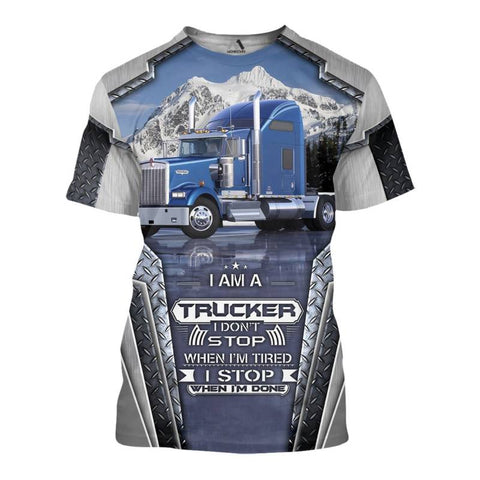 TRUCKER - Personalized Name 3D Blue Truck 02 All Over Printed Shirt