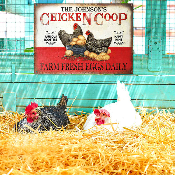 Personalized Chicken Fresh Eggs Daily Plymouth Rock Customized Classic Metal Signs