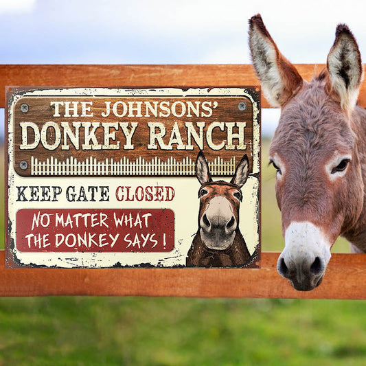 Personalized Farm Donkey Ranch Keep Gate Closed Custom Classic Metal Signs