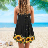Joycorners Sunflower Turtle All Printed 3D Spaghetti Strap Summer Dress
