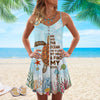 Joycorners Turtles Under The Sea And Into The Ocean I Go, To Love My Mind & Find My Soul All Printed 3D Spaghetti Strap Summer Dress