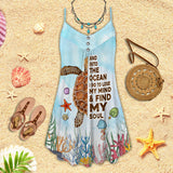 Joycorners Turtles Under The Sea And Into The Ocean I Go, To Love My Mind & Find My Soul All Printed 3D Spaghetti Strap Summer Dress