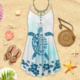 Joycorners Sea Turtles Flowers Pattern And Into The Ocean I Go, To Love My Mind & Find My Soul All Printed 3D Spaghetti Strap Summer Dress