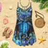 Joycorners Blue Turtle Flowers All Printed 3D Spaghetti Strap Summer Dress