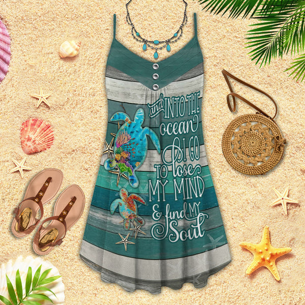 Joycorners Sea Turtles And Into The Ocean I Go, To Love My Mind & Find My Soul All Printed 3D Spaghetti Strap Summer Dress