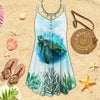 Joycorners Turtle Under The Sea All Printed 3D Spaghetti Strap Summer Dress