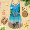 Joycorners Turtles On Sand Beach Day Inhale Exhale All Printed 3D Spaghetti Strap Summer Dress