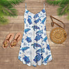 Joycorners White Blue Turtle Pattern All Printed 3D Spaghetti Strap Summer Dress