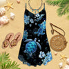 Joycorners Turtle Tropical Pattern Blue All Printed 3D Spaghetti Strap Summer Dress