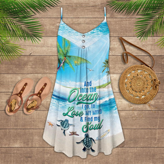 Joycorners Turtles And Into The Ocean I Go, To Love My Mind & Find My Soul All Printed 3D Spaghetti Strap Summer Dress