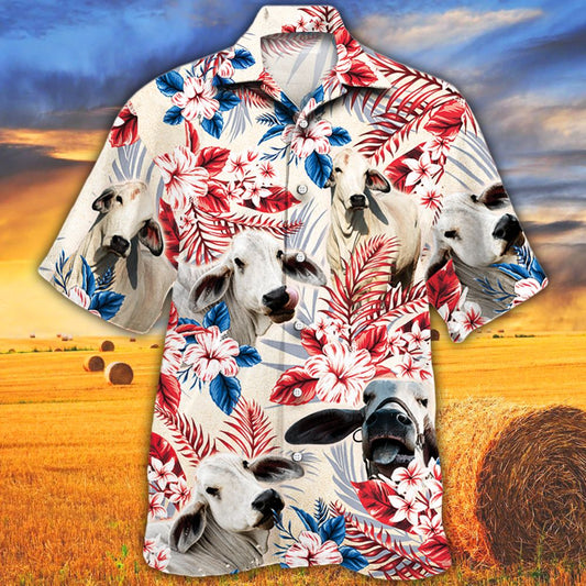 Joycorners Brahman Cattle Australian Flag Hawaiian Flowers All Over Printed 3D Hawaiian Shirt