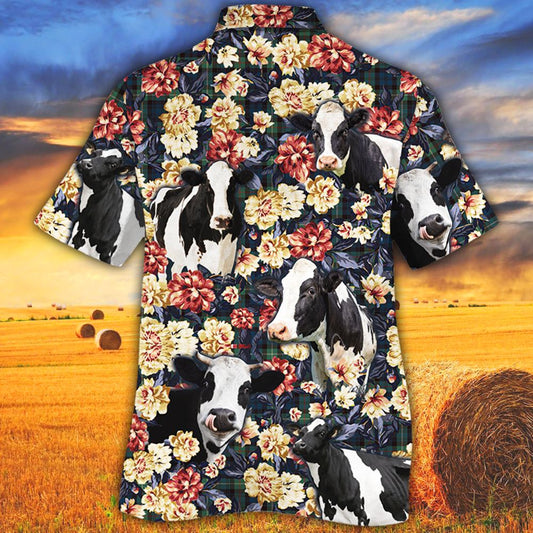 Joycorners Holstein Friesian Cattle Green Plaid Pattern All Over Printed 3D Hawaiian Shirt