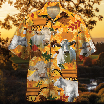 Joycorners Charolais Cattle Nature Autumn Pumpkin All Over Printed 3D Hawaiian Shirt
