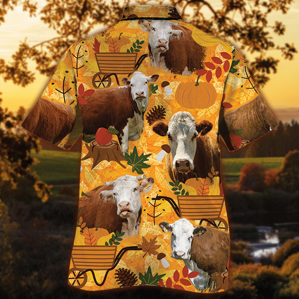 Joycorners Hereford Cattle Nature Autumn Pumpkin All Over Printed 3D Hawaiian Shirt