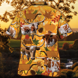 Joycorners Longhorn Cattle Nature Autumn Pumpkin All Over Printed 3D Hawaiian Shirt