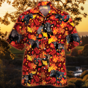 Joycorners Black Angus Cattle Autumn Leaves All Over Printed 3D Hawaiian Shirt
