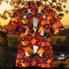 Joycorners Herefold Cattle Autumn Leaves All Over Printed 3D Hawaiian Shirt