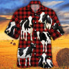 Joycorners Holstein Friesian Cattle Red Tartan Pattern All Over Printed 3D Hawaiian Shirt