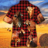Joycorners Red Brahman Cattle Red Tartan Pattern All Over Printed 3D Hawaiian Shirt