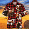 Joycorners Longhorn Cattle Red Tartan Pattern All Over Printed 3D Hawaiian Shirt