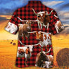 Joycorners Longhorn Cattle Red Tartan Pattern All Over Printed 3D Hawaiian Shirt