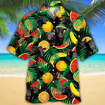 Joycorners Black Angus Cattle Tropical Fruits All Over Printed 3D Hawaiian Shirt