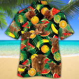 Joycorners Highland Cattle Tropical Fruits All Over Printed 3D Hawaiian Shirt