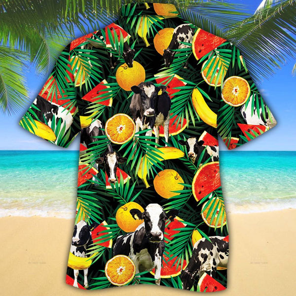 Joycorners Holstein Friesian Cattle Tropical Fruits All Over Printed 3D Hawaiian Shirt