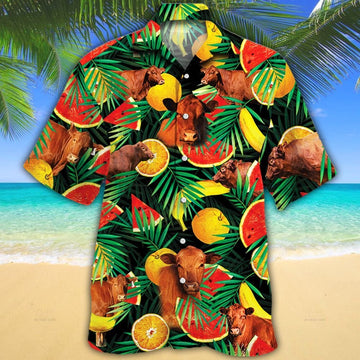 Joycorners Angus Cattle Tropical Fruits All Over Printed 3D Hawaiian Shirt