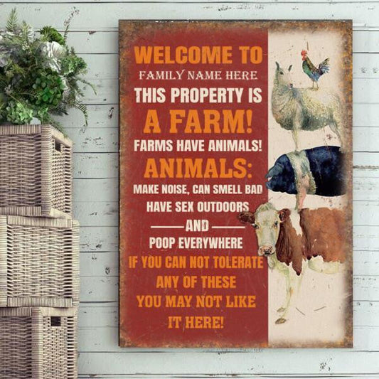 Joycorners Custom Name Welcome To Our Farm This Property Is A Farm Rectangle Metal Sign