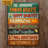 Joycorners Autumn Farm Rules Fall Greetings Harvest Season Rectangle Metal Sign Custom Name