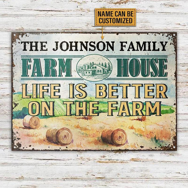 Joycorners Cute Farm House Better On The Farm Custom Name Rectangle Metal Sign