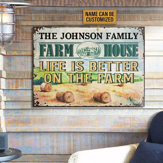 Joycorners Cute Farm House Better On The Farm Custom Name Rectangle Metal Sign