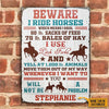 Joycorners Beware I Ride Horses Farm White Rectangle Metal Sign Custom Name Nice Style