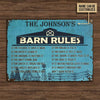 Joycorners Farm Barn Rules Blue Rectangle Metal Sign Custom Name